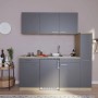 Respekta Küchenzeile KB180ESG in Grau und Eiche Sonoma Nachbildung mit Spüle und Kühlschrank.