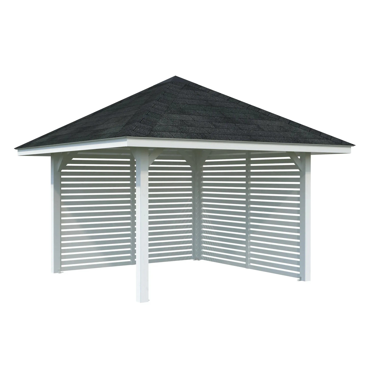 Palmako Pavillon Bianca Set 102, 300x300 cm, weiß lackiert, mit Sichtschutzwänden.