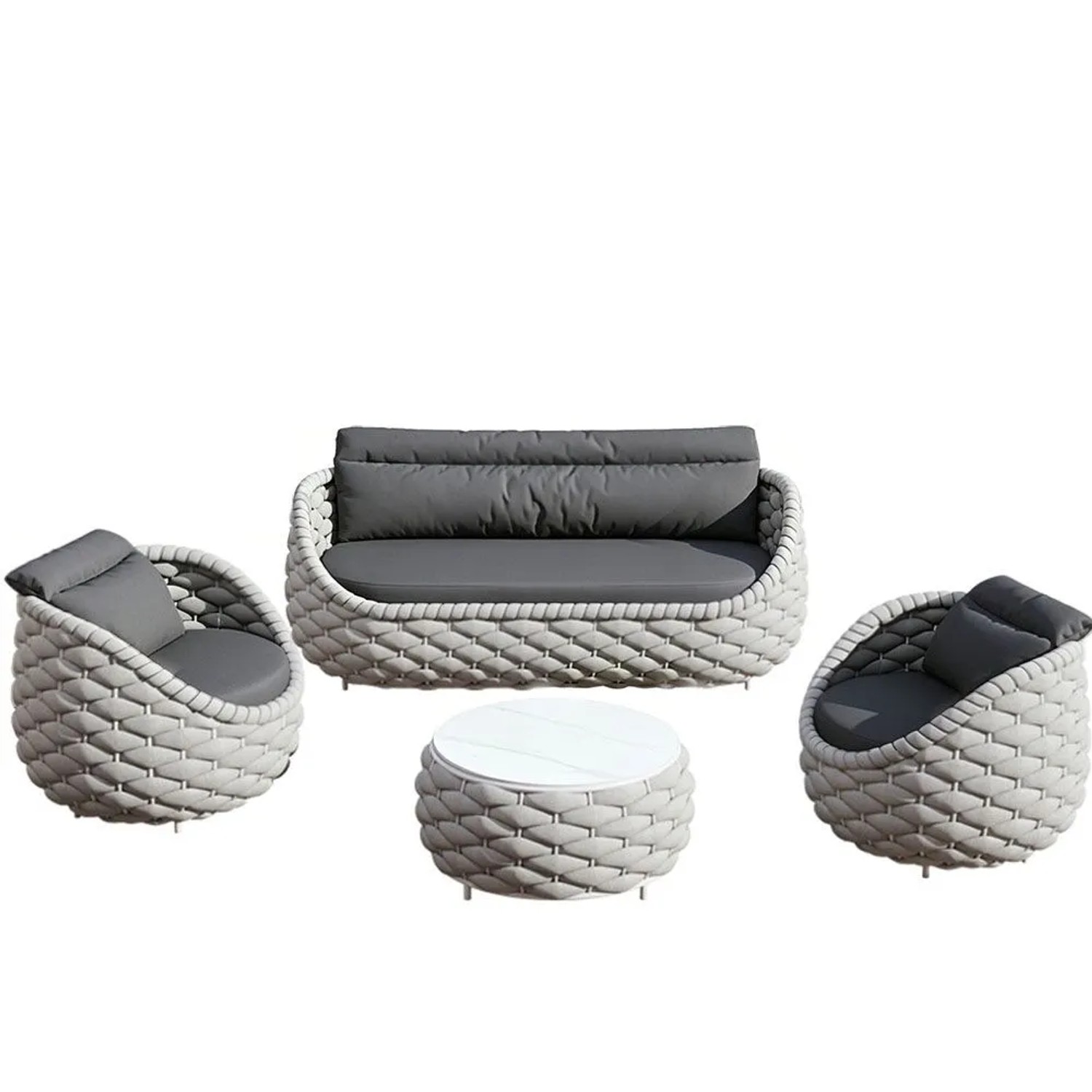 360Home Gartenmöbel Set Polyrattan 4 Teilig Wetterfest Wasserfest Mit 2 Einzelsesseln Dreisitzer Und Tisch TBSFB3