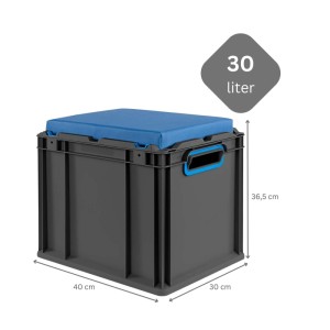 PROREGAL Sparset 4x Eurobox Nextgen Seat Box Blau HxBxT 36,5x30x40cm 30 Liter Griffe Offen Schwarz