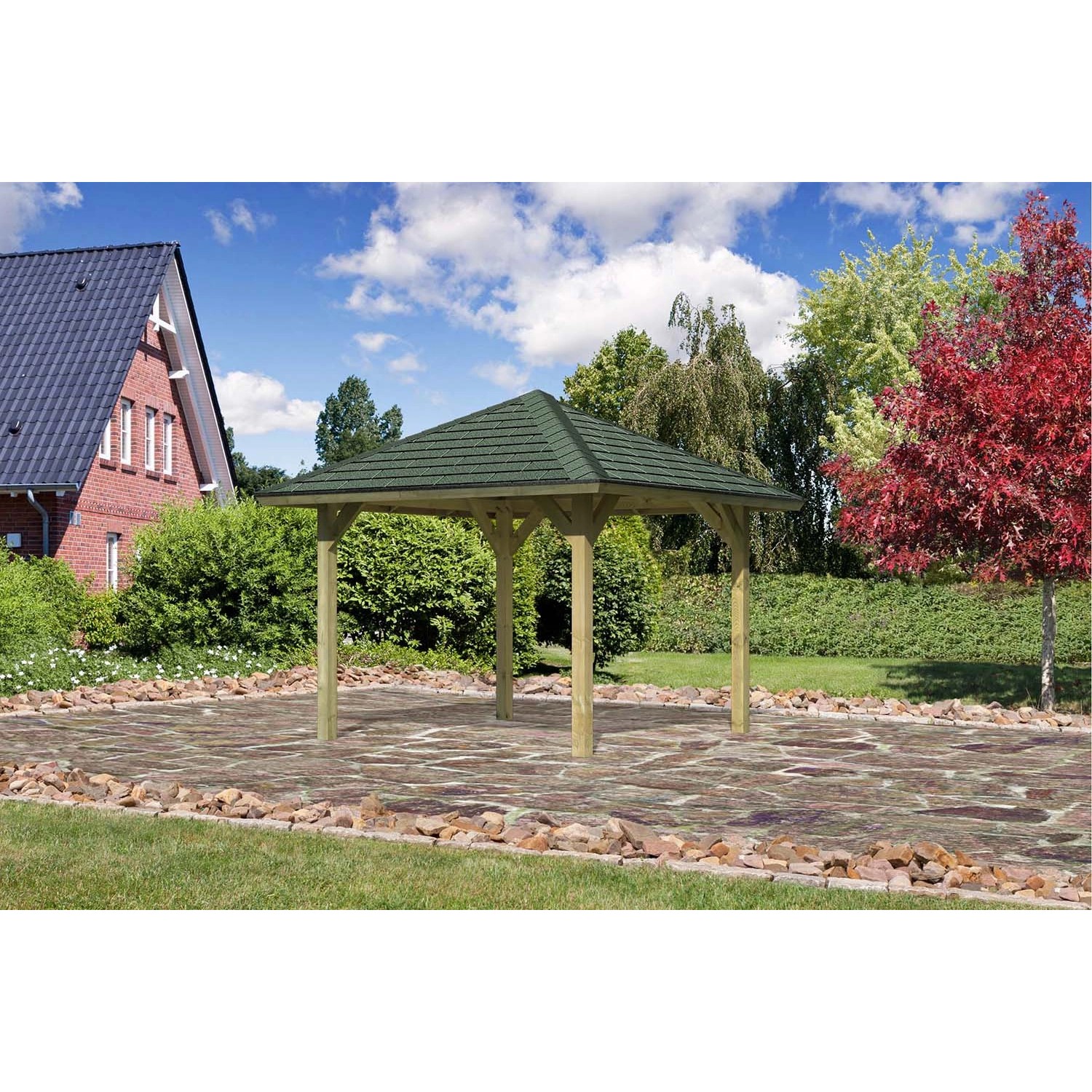 Karibu Pavillon Varberg 1 Set Aktion kdi mit Schindeln Grün 264,5 x264,5 x290 cm