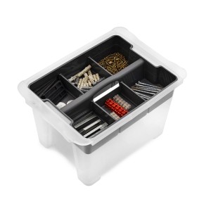 Rotho Organizer Evo anthrazit für 15 l Boxen, zur Aufbewahrung von Kleinteilen wie Schrauben und Dübel.