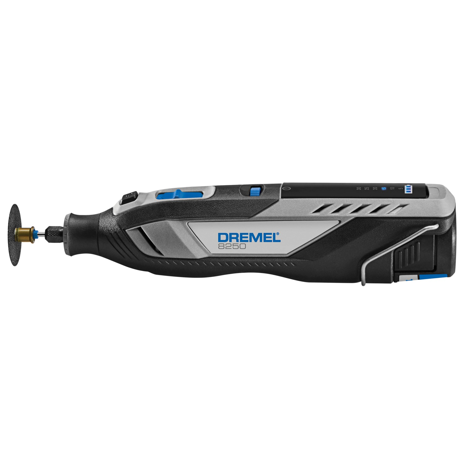 Dremel 8250-5 Akku-Multitool mit Trennscheibe, ideal für präzise Arbeiten.