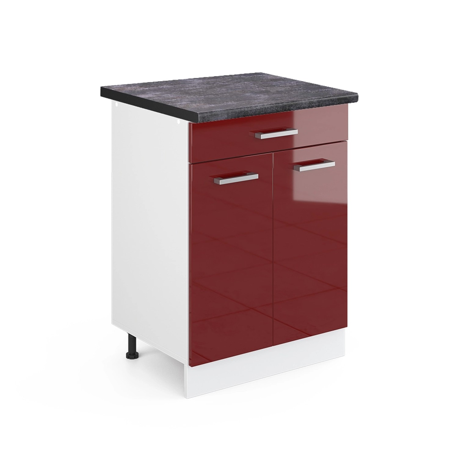 Thumbnail - Vicco Küchenunterschrank R-Line Bordeaux Hochglanz/Weiß 60 cm mit Schublade AP Anthrazit