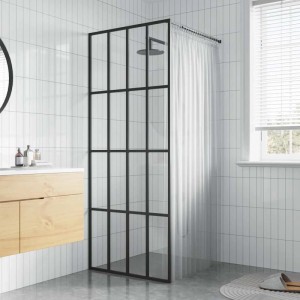 vidaXL Duschwand 90x195cm, transparentes Glas mit schwarzem Rahmen für Walk-In Dusche.