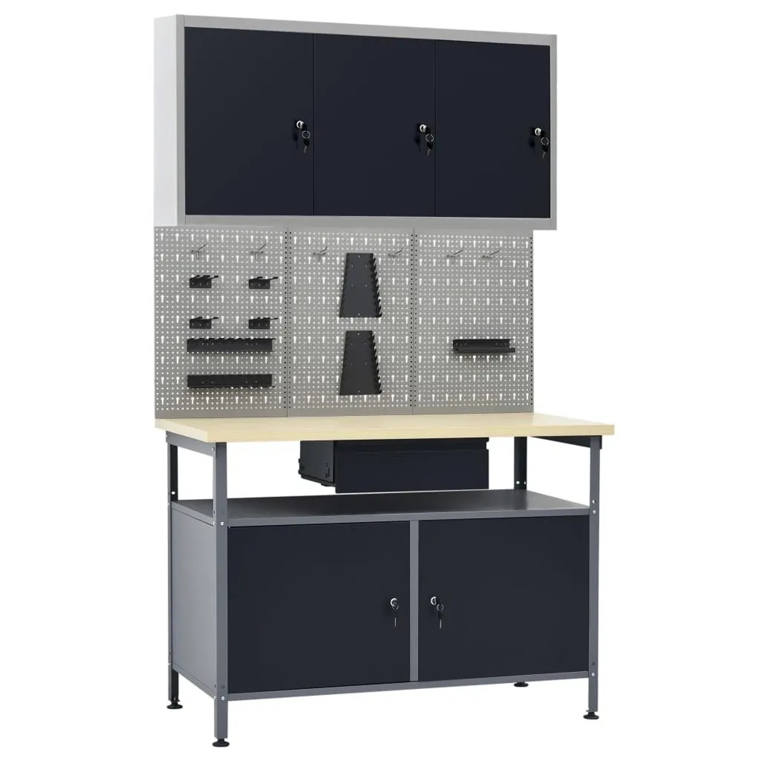 vidaXL Werkbank mit 3 Werkzeugwänden und 1 Wandschrank 3053437