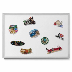 Tulup Magnettafel Wand-Magnettafel für Reisesouvenirs Farbe Weiß 60x40 cm Blech Magnettafel für Sammlermagnete Silberner Rahmen