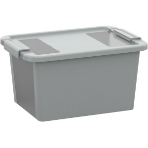 Graue Kis Aufbewahrungsbox Bi Box S mit Deckel und seitlichen Griffen, 11 Liter Fassungsvermögen.
