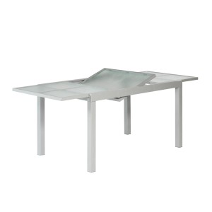 Merxx Gartentisch, ausziehbar, 120/180x90 cm, silbernes Aluminiumgestell, Glasplatte.