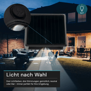 LUXULA 6er-Set Solar Wandleuchte 1-flammig CCT Warm- Kaltweiß 3000-6500K Akku LED Außenleuchte Gartenbeleuchtung IP54 Wetterfest Schwarz