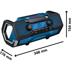 Bosch Professional Akku-Radio GPB 18V-2 C Solo, blau/schwarz, mit Digitalanzeige und Tragegriff.