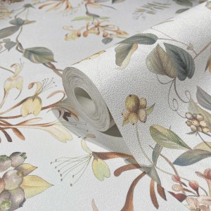 Marburg Vliestapete Floral Natur Weiß-Beige mit Blütenmuster, Rolle angeschnitten.