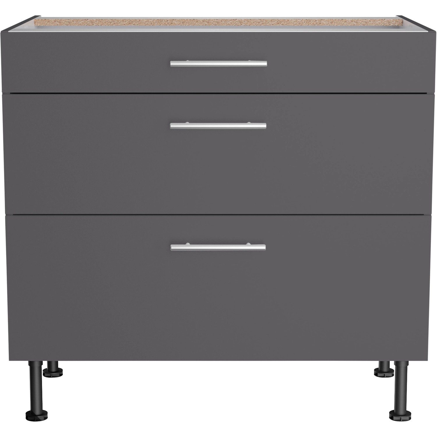 Optifit Unterschrank Ingvar420, 90 cm, Anthrazit Matt, mit 3 Auszügen und Edelstahlgriffen.