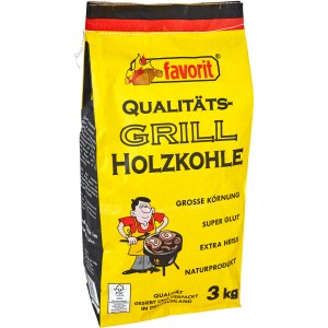 Sack Favorit Grill-Holzkohle 3 kg, FSC-zertifiziert, für optimales Grillen.
