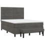Dunkelgraues vidaXL Boxspringbett (140x190 cm) mit Matratze, Auflage und Bank aus Samt.
