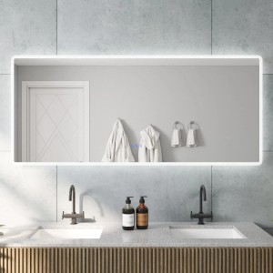 Aquabatos LED Badspiegel, 160x70 cm, mit dimmbarer Beleuchtung und Antibeschlag-Funktion.