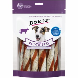 Dokas Kau-Twister Rinderhaut mit Ente, 200g, für Hunde.