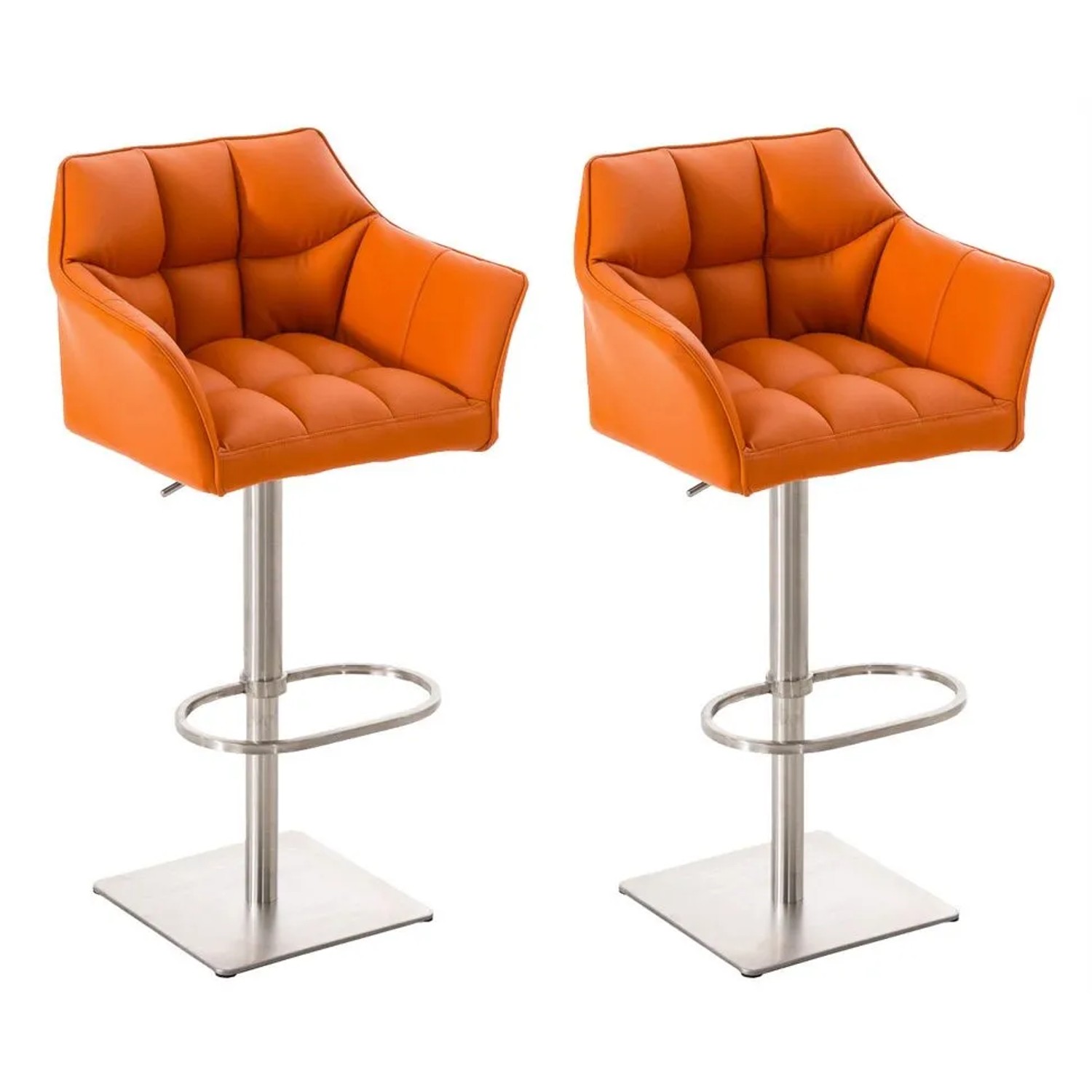 CLP 2er Set Barhocker Damaso Kunstleder Orange/Edelstahl