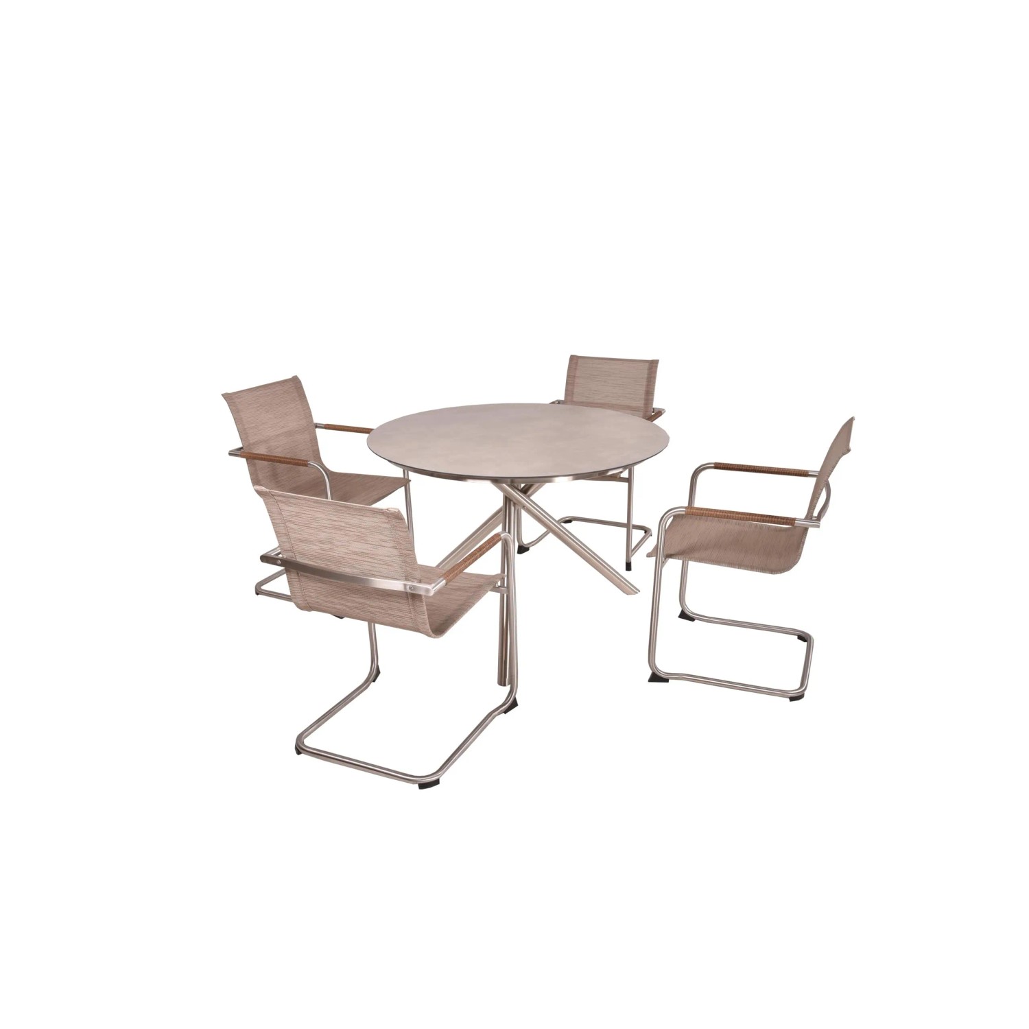 DELUKE Garten-Sitzgruppe HAKON 5-tlg. Kunststoff Sandbraun Gartenmöbel-Set Garten-Essgruppe Freischwingerstühle A Esstis...