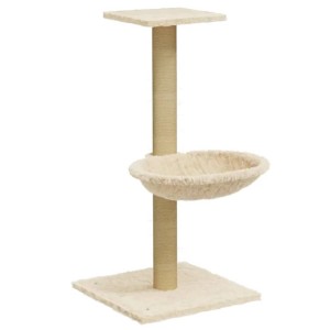 Cremefarbener vidaXL Kratzbaum mit Sisal-Säule, 74 cm hoch, mit Liegemulde und Plattform.