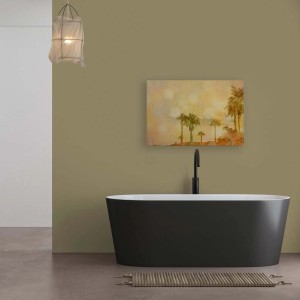 Bricoflor Wandbild mit Palmenstrand in Gelb (120x80 cm) als Leinwandbild für Wohnräume.