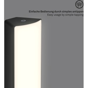 Brilo Akku Tisch- und Wandleuchte Zadar, schwarz, mit Touchfunktion und warmweißem Licht.