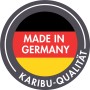 Karibu Gartenhaus: "Made in Germany" Qualitätssiegel mit Deutschlandflagge.