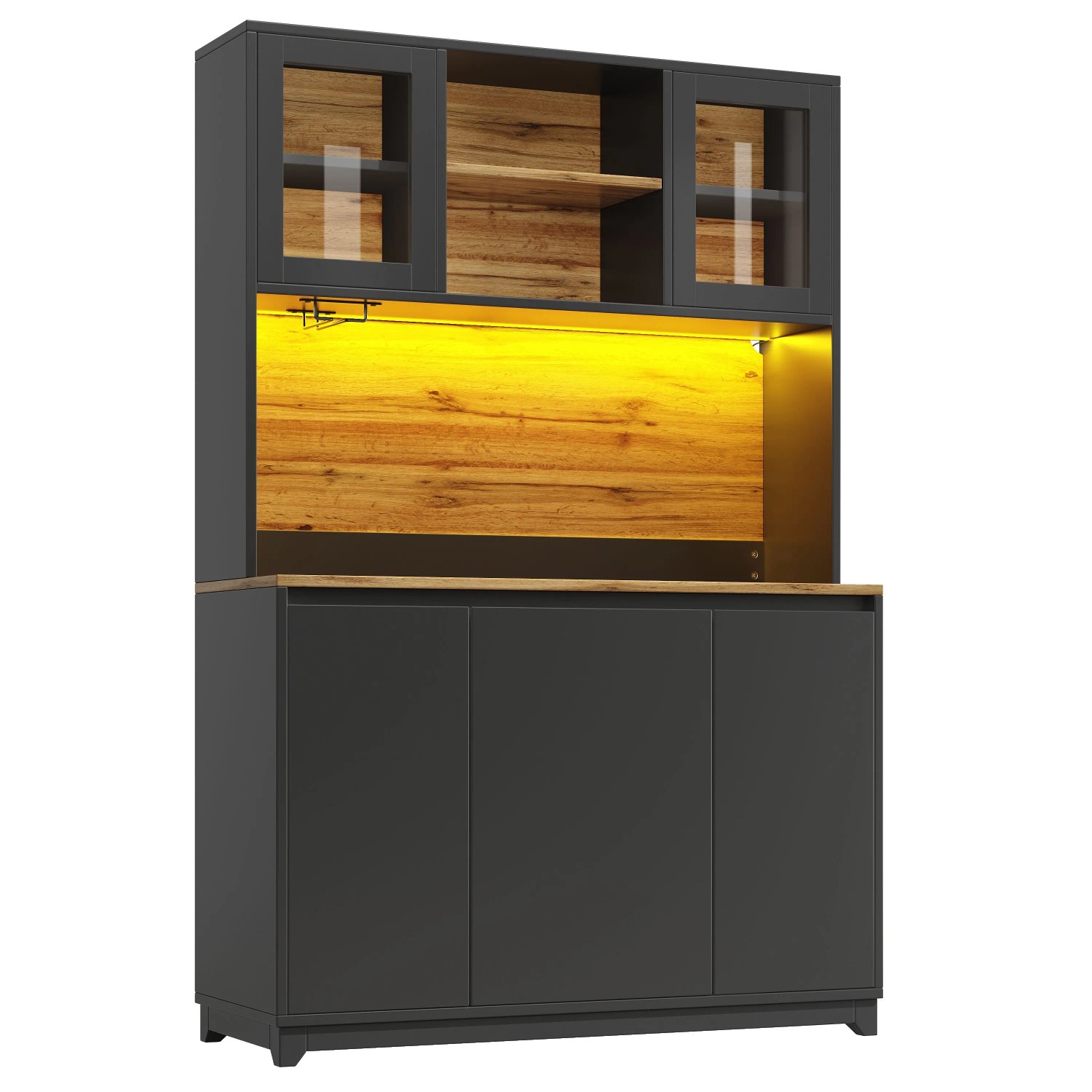 Merax Küchenschrank 120x40x180 cm Schwarz Acryltüren LED Beleuchtung