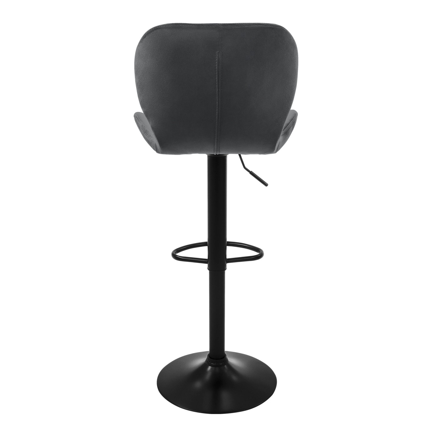 Graue ML-Design Barhocker (2er Set) aus Samt mit Fußstütze, Rückansicht.