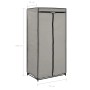 vidaXL Kleiderschrank, grau, 75x50x160 cm, mit Stoffbezug und Reißverschluss.