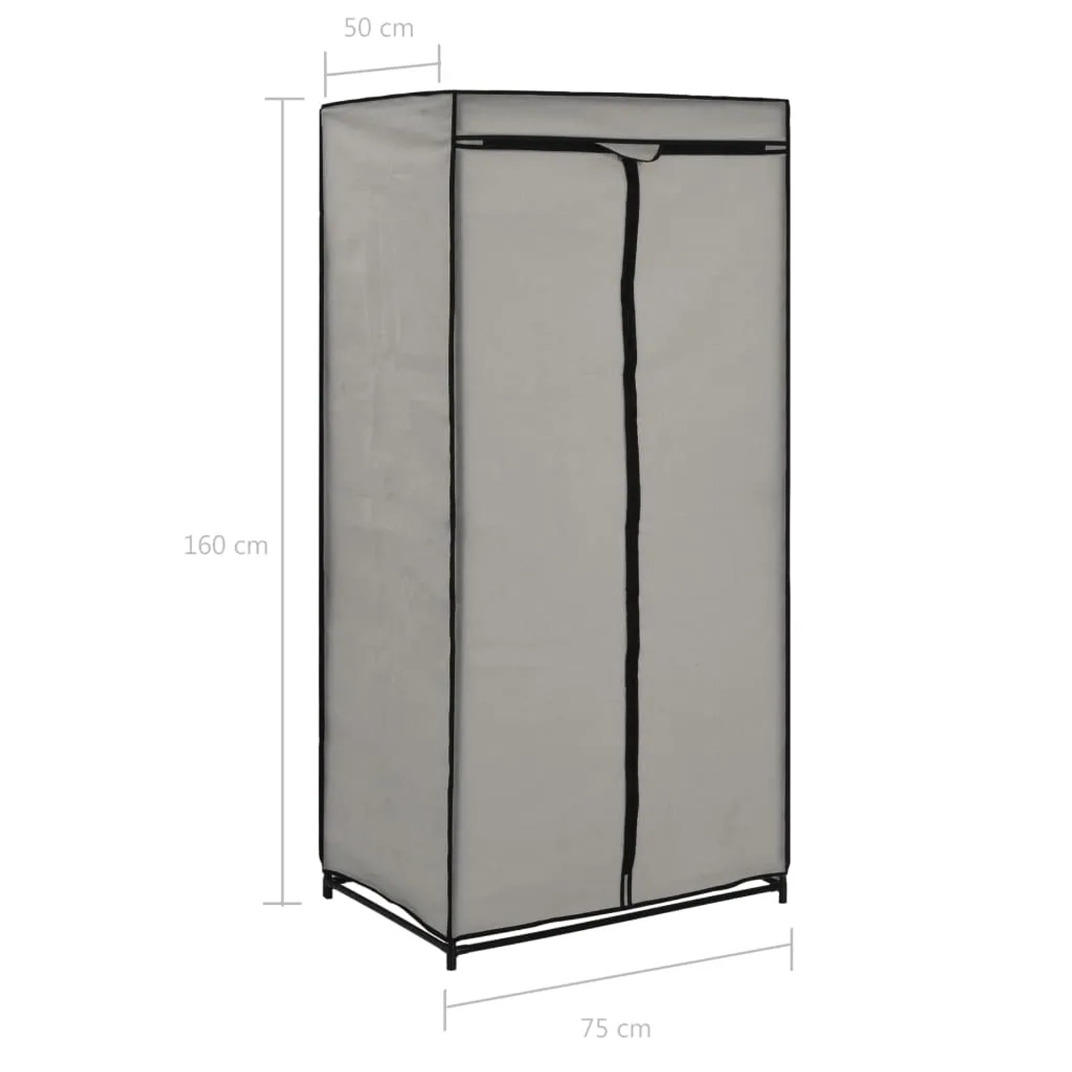 vidaXL Kleiderschrank, grau, 75x50x160 cm, mit Stoffbezug und Reißverschluss.