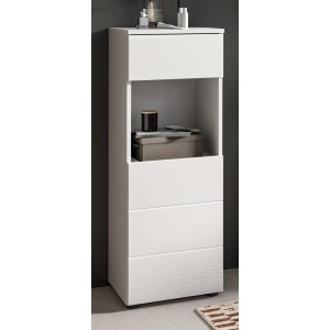 Inn.Furn Badkommode Larik, weiß hochglanz, 38x106cm, mit Schublade und offenem Fach.