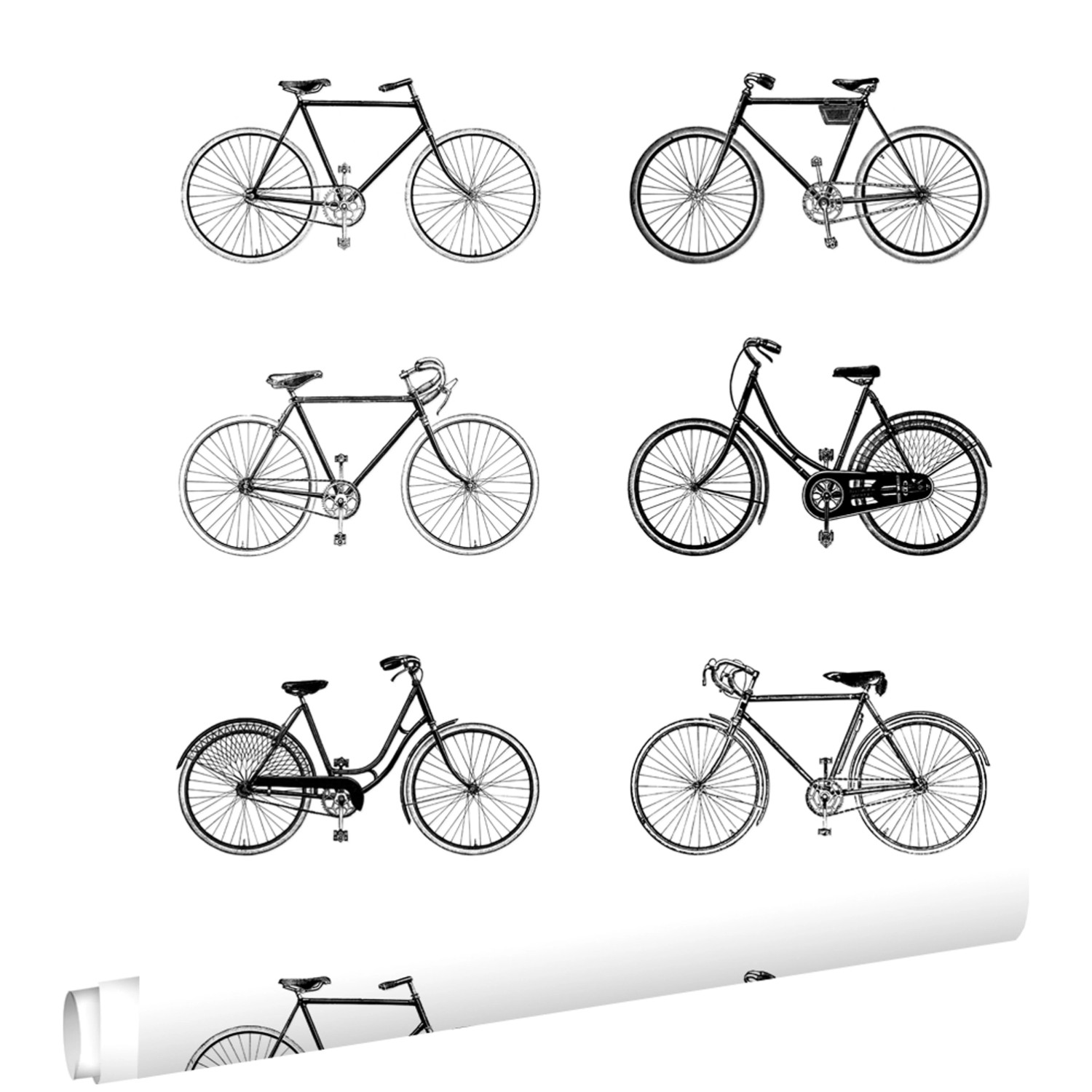 ESTAhome Tapete Fahrräder Weiß und Schwarz 53 cm x 10.05 m günstig online kaufen