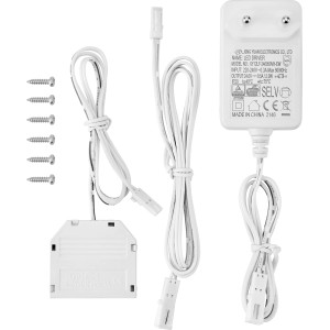 Zubehör für LED-Unterbauleuchte Dreieck 3er-Set: Trafo, Kabel, Schrauben.