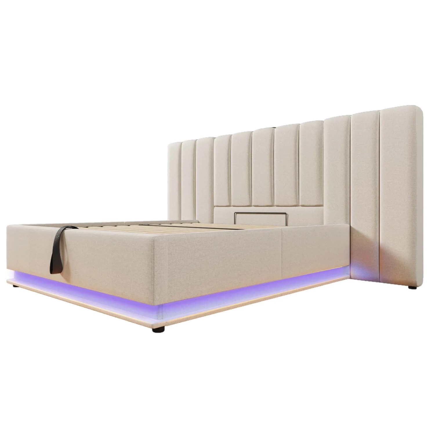 Merax Polsterbett 180x200cm LED USB-C Stauraum Leinen Beige