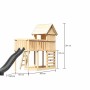 Karibu Spielhaus Frieda mit Rutsche, Anbauplattform und Kletterwand aus Holz.