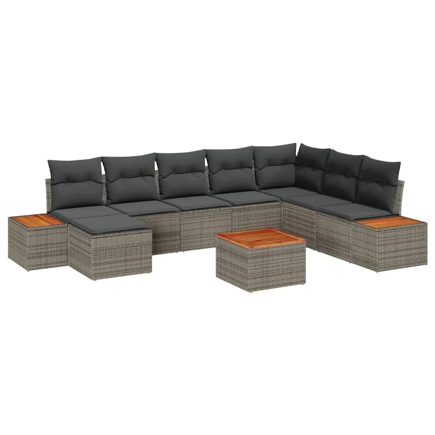 Thumbnail - vidaXL Gartensofa-Set mit Kissen mit Speicher 9 Stk Grau Polyrattan 3356819