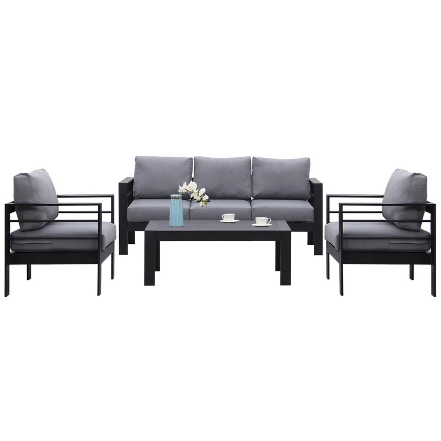 MeXo Gartenmöbel Set aus Aluminium Loungeset für 5 Personen Schwarz günstig online kaufen