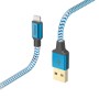Blaues Hama Ladekabel, USB-A auf Lightning, 1,5 m, mit reflektierendem Nylon-Kabel.