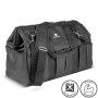Schwarze STAHLWERK Werkzeugtasche XL mit vielen Fächern und Tragegurt.