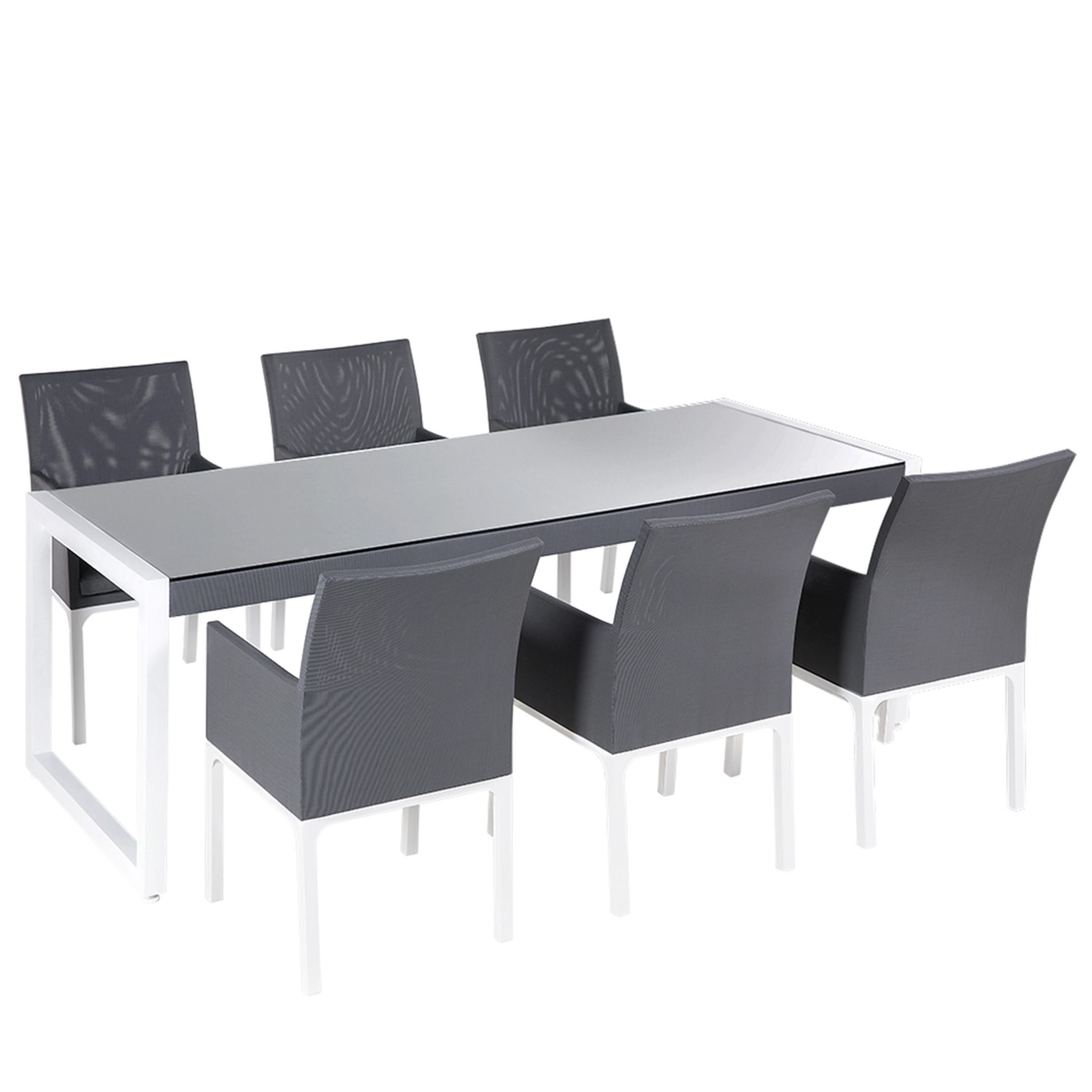 Beliani Gartentisch Set Grau Weiss 90x210x91 günstig online kaufen