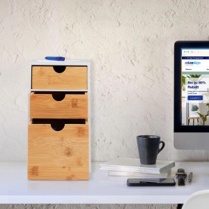 Relaxdays Schubladenbox Bambus MDF Weiß Mit 3 Schubladen 28 cm x 17 cm x 21,5 cm 2,3 kg