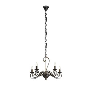 Brauner Lindby Shervan Kronleuchter aus Metall, 5-flammig, im Retro-Vintage-Stil für Wohnzimmer und Esszimmer.