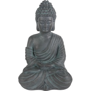 Graue Buddha Gartenfigur (40 cm) aus Polystein für den Außenbereich.