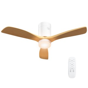 HOMCOM Deckenventilator mit LED-Beleuchtung (117cm) und Fernbedienung, Holzoptik.