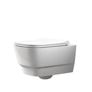 Weißes Taharet Dusch-Wand-WC mit Soft-Close WC-Sitz. Modernes, spülrandloses Design für Toiletten.