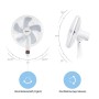 Weißer Midea Standventilator mit Oszillation und LED-Display, verschiedene Ansichten.