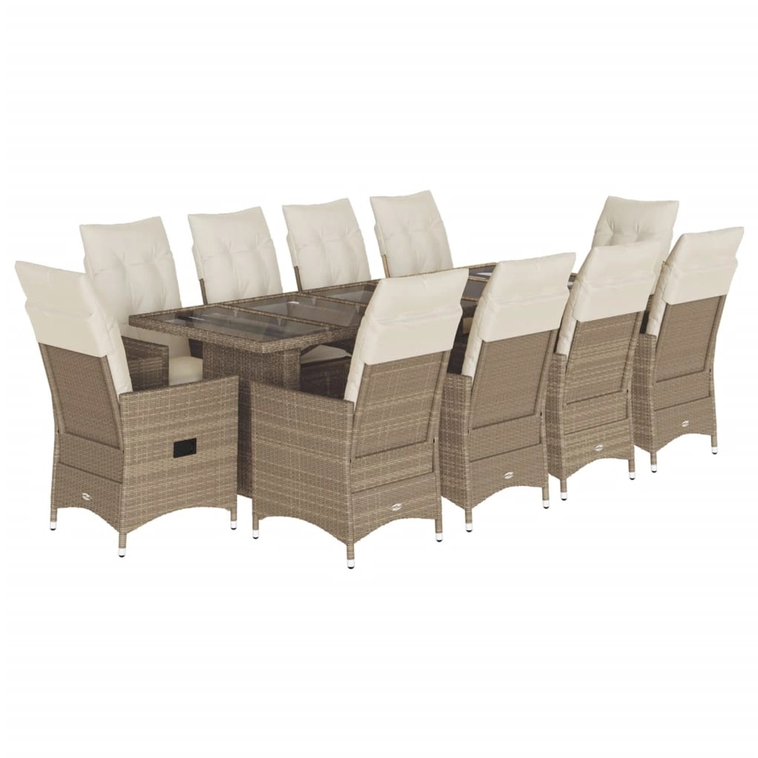 vidaXL 11-Tlg Garten-Bistro-Set mit Kissen Beige Poly Rattan 3277247