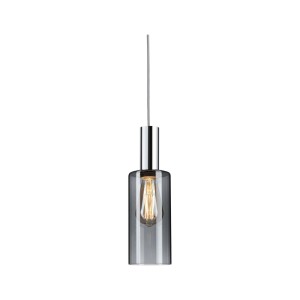 Paulmann Raja Rauchglas Schirm für URail 2Easy Pendel, zylindrisch, mit Chromfassung und Glühbirne. Modernes LED-Schienensystem.