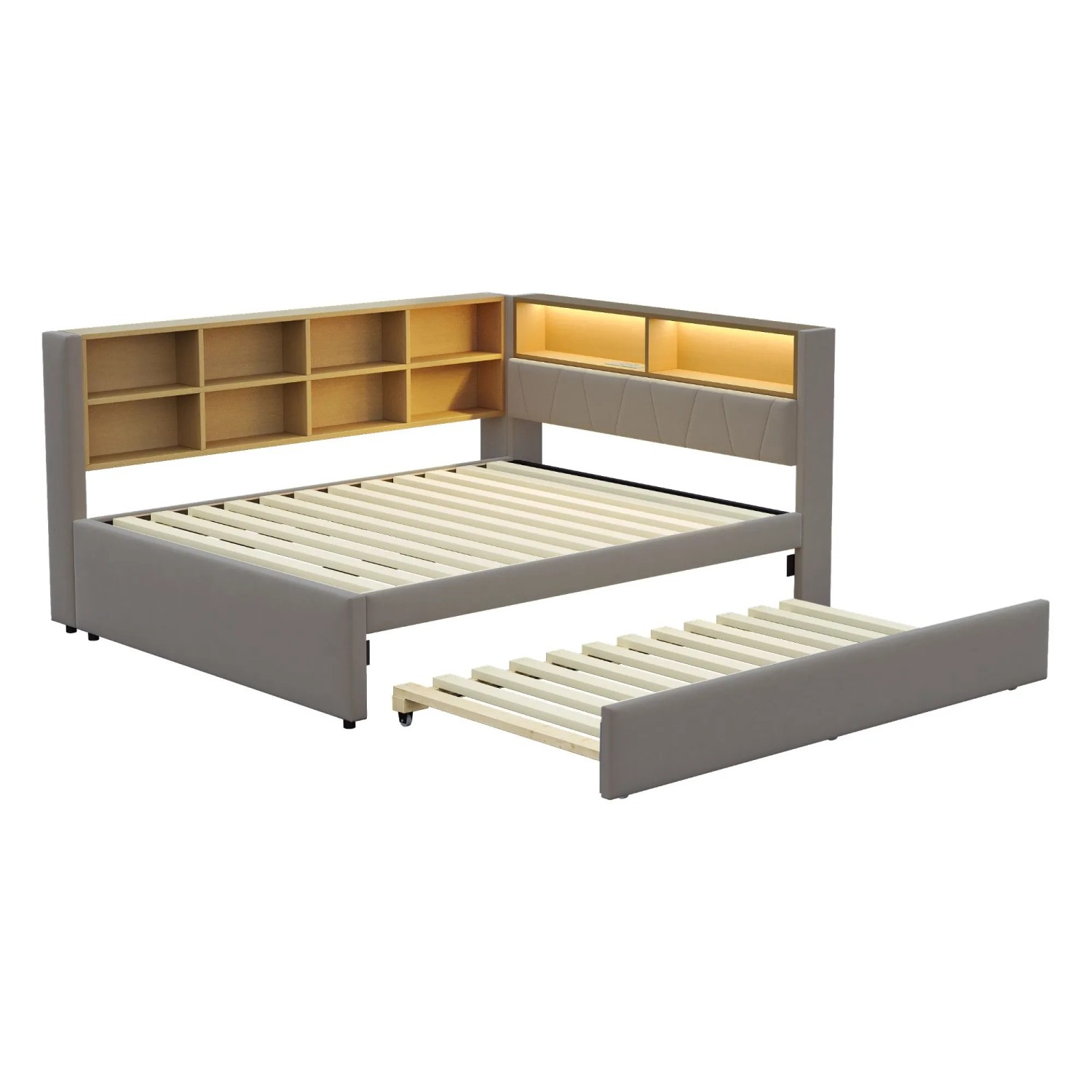 Merax Schlafsofa 140x200cm LED USB Ausziehbett Flanell Dunkelgrau